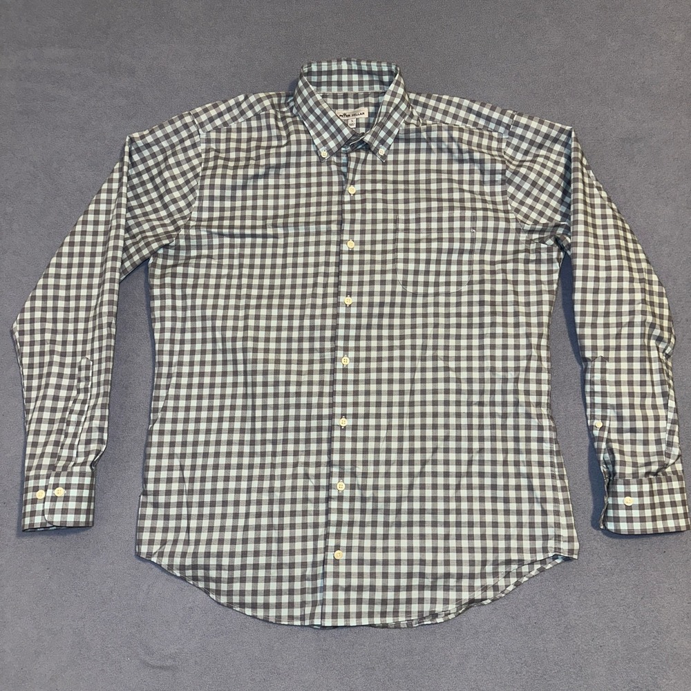 Peter Millar Comfort Button-Up Shirt Long Sleeve Check Blue Purple Mens Size L